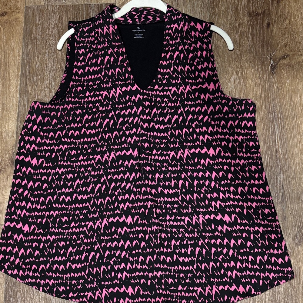 Worthington Pink and Black Sleeveless Blouse